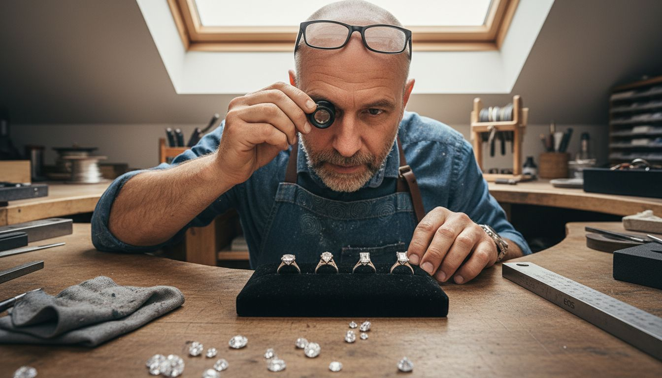 Jeweler examining solitaire diamond cuts