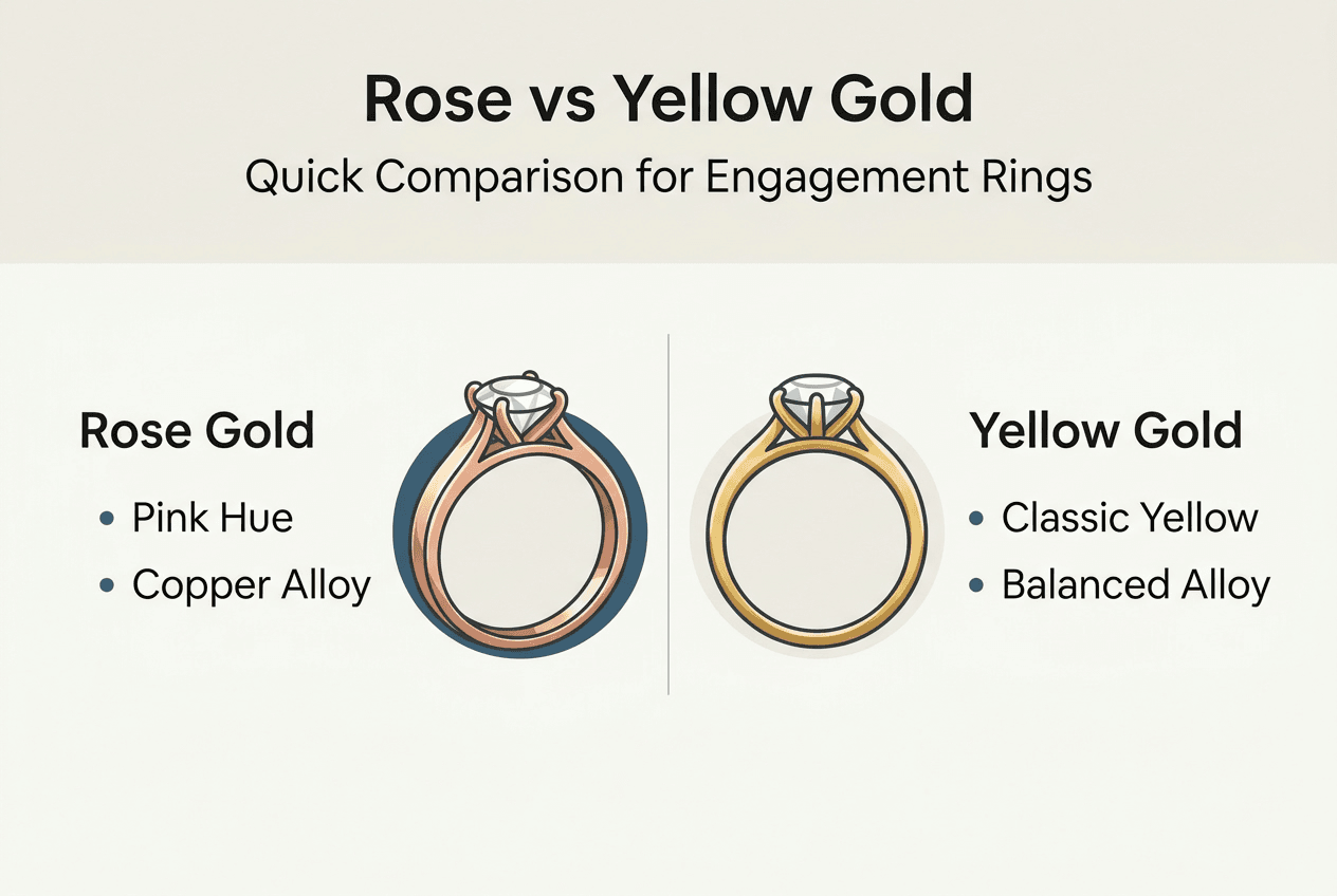 Infographic showing rose versus yellow gold features