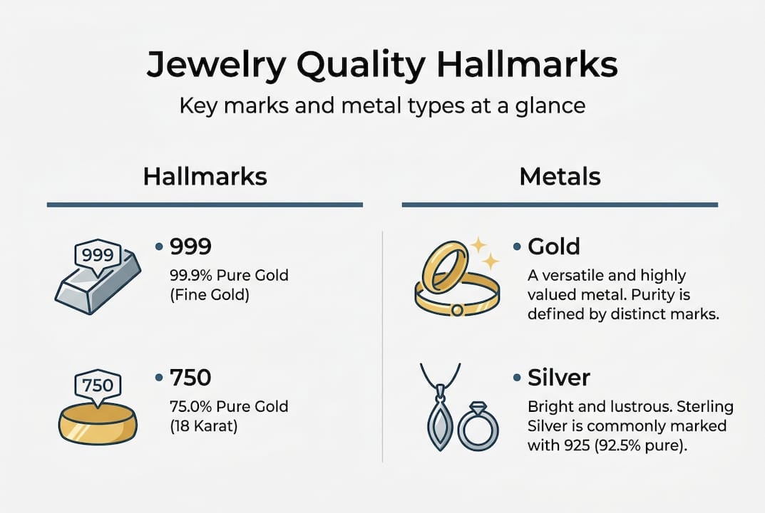 Infographic showing jewelry hallmark and metal types