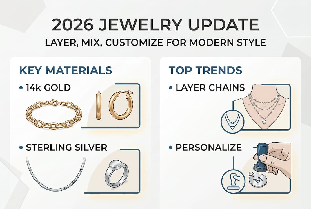 Infographic of 2026 jewelry trends and materials