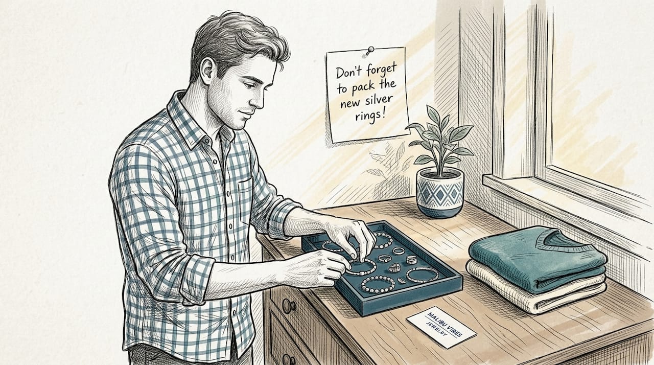 Man curating handcrafted jewelry tray