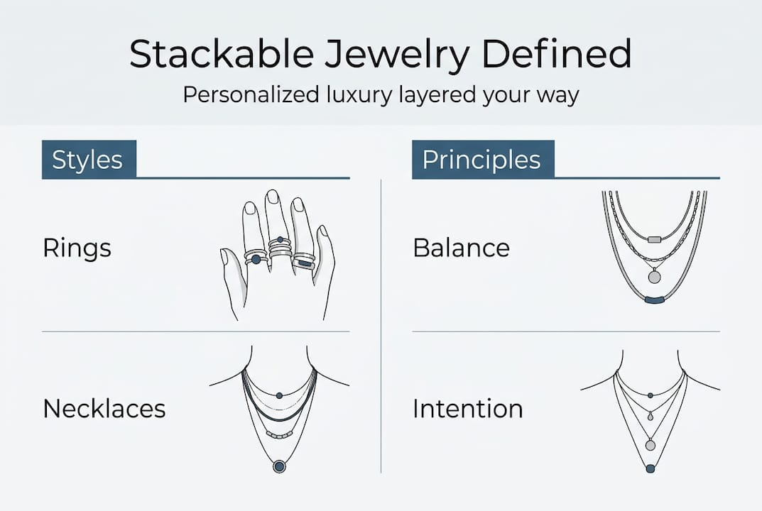 Infographic showing stackable jewelry types and principles