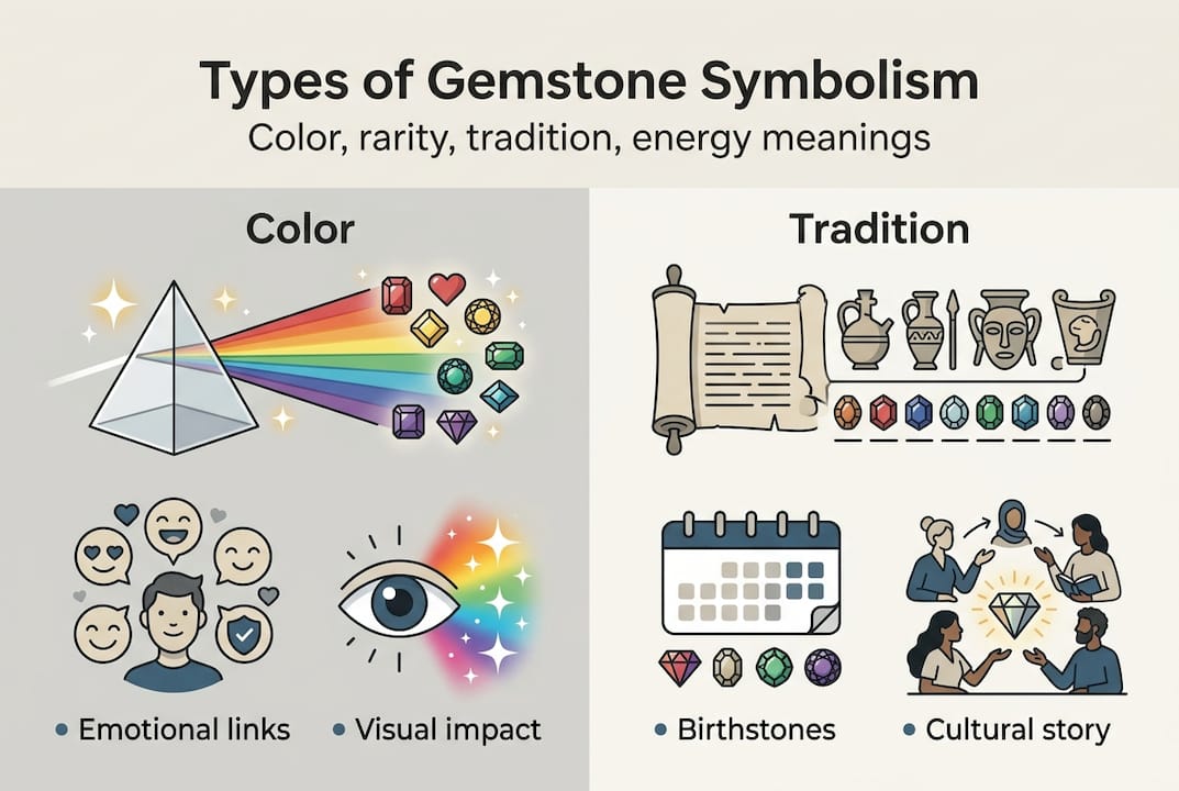 Infographic of gemstone symbolism types and meanings