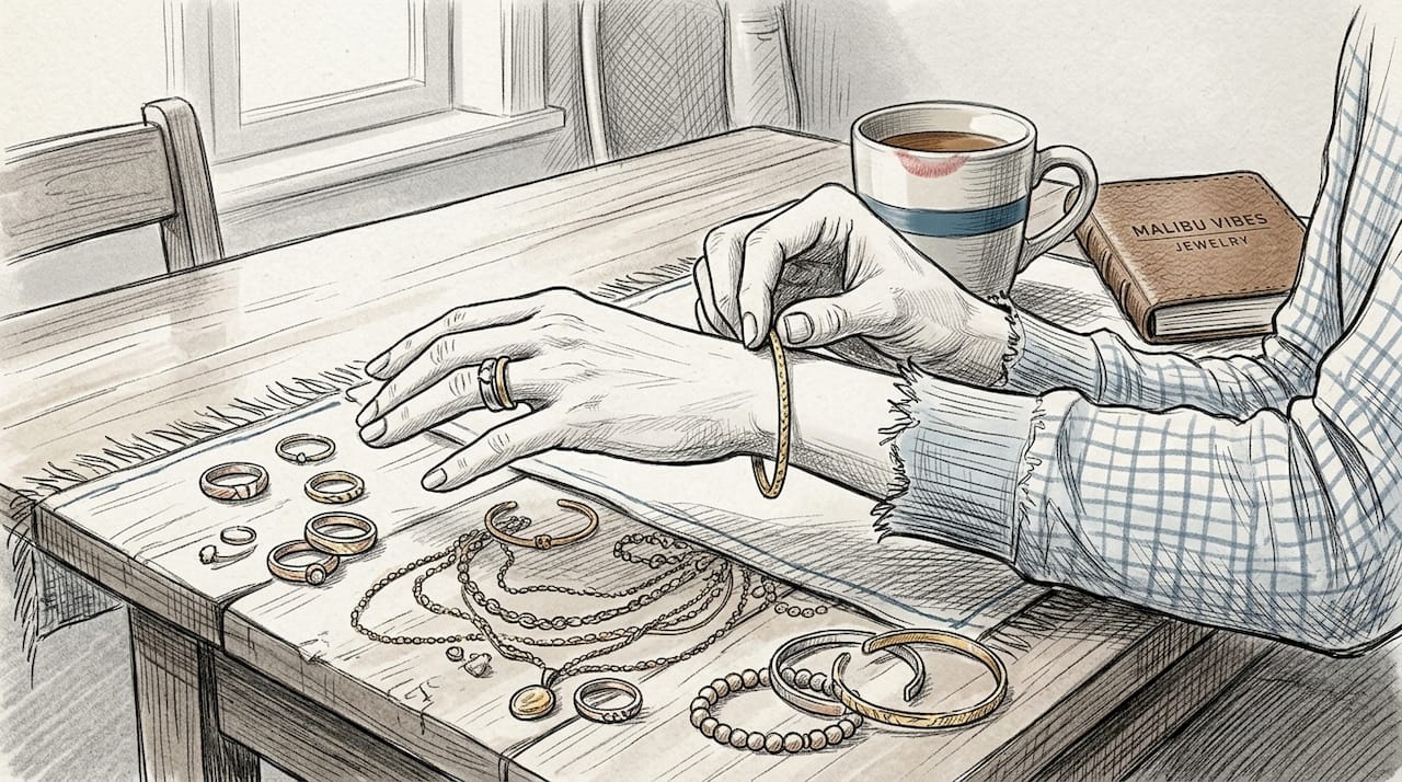 Hands mixing metals stacking bracelets rings