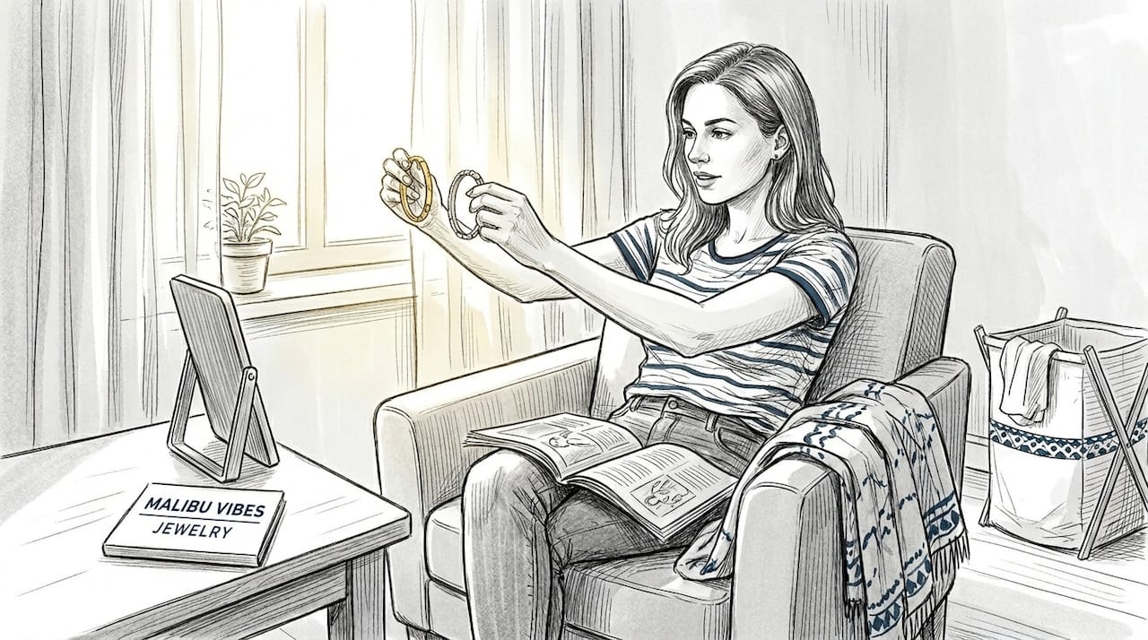 Woman comparing gold and silver bracelets