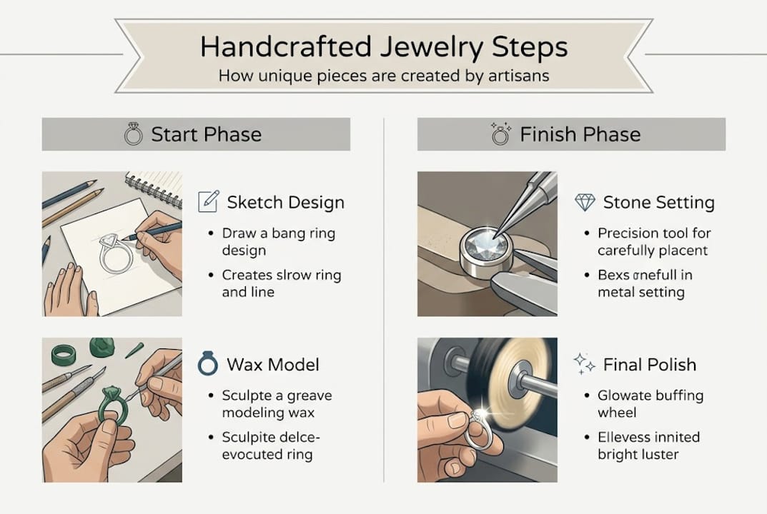 Infographic of handcrafted jewelry steps