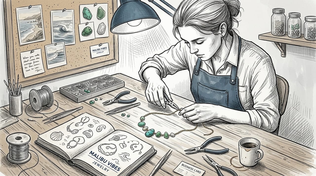 Jeweler assembling artisanal gemstone necklace