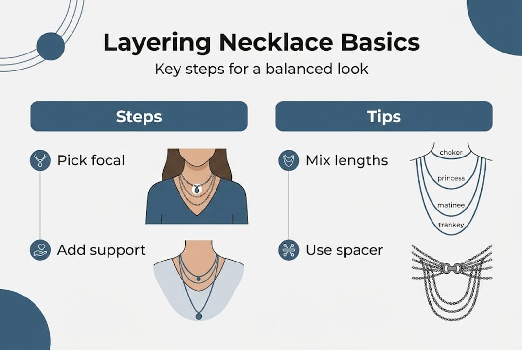 Infographic showing necklace layering basics