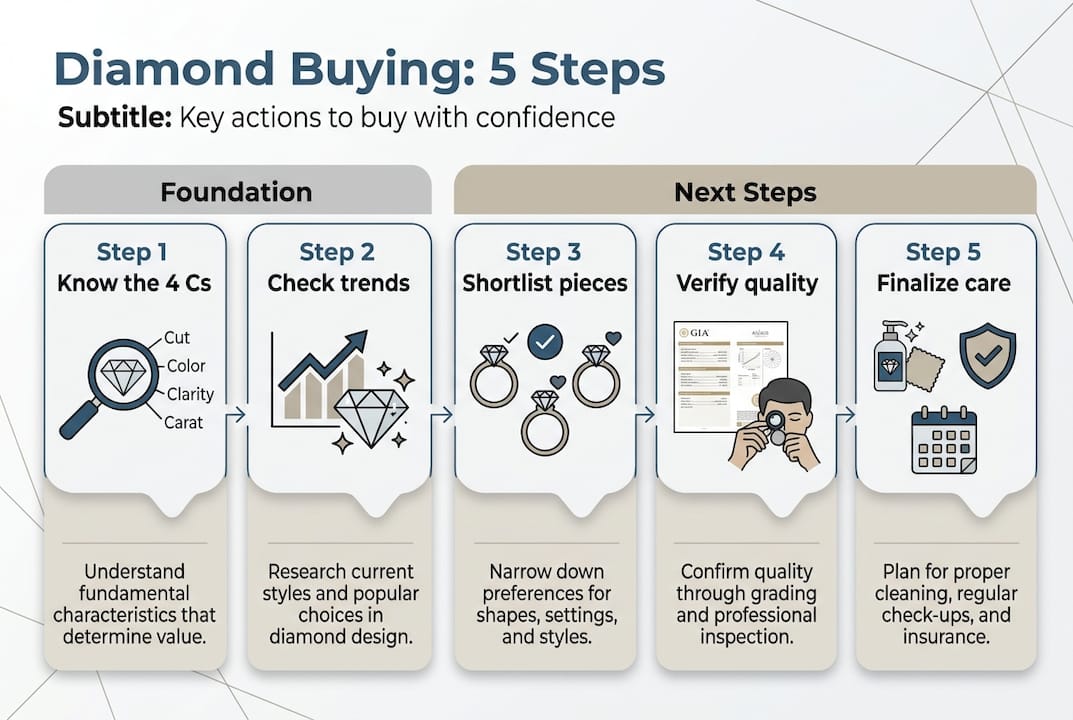 Infographic showing 5 steps to buying diamonds