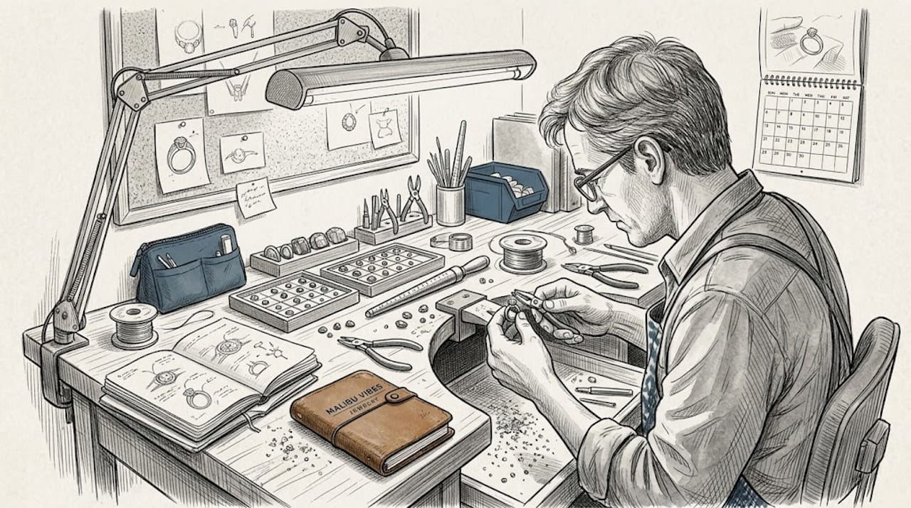 Jeweler setting stone in artisan studio