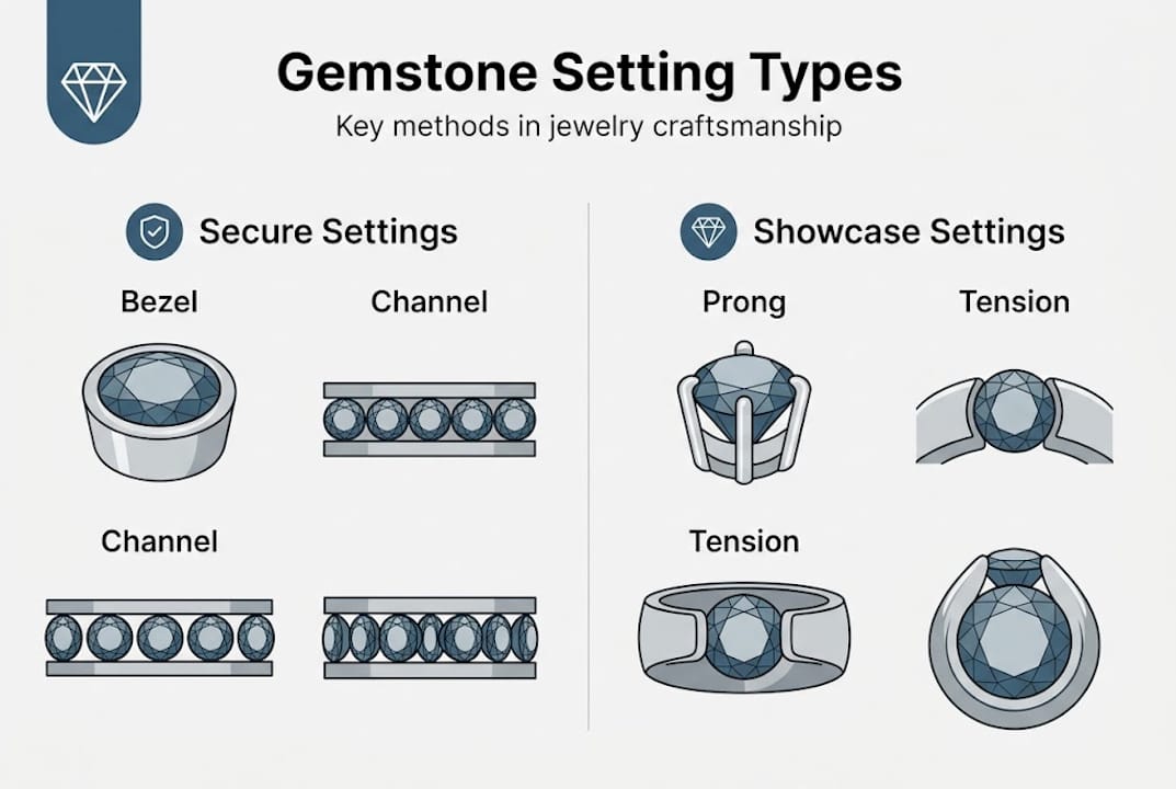 Infographic: gemstone setting methods comparison