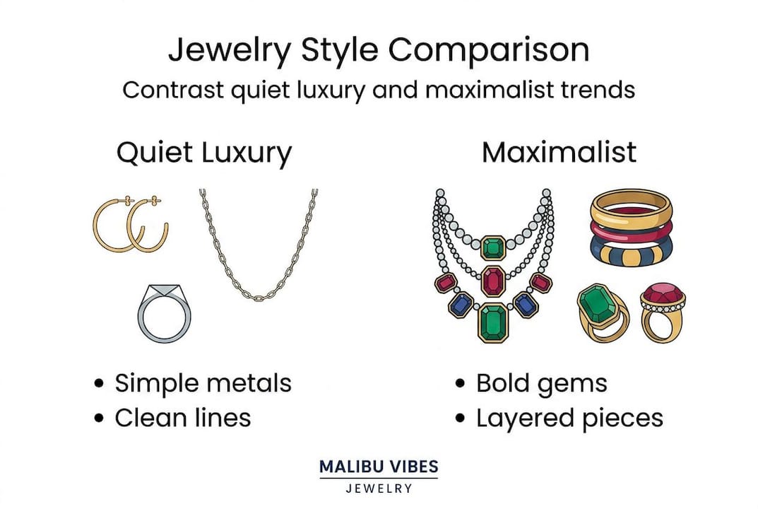 Infographic comparing luxury and maximalist jewelry