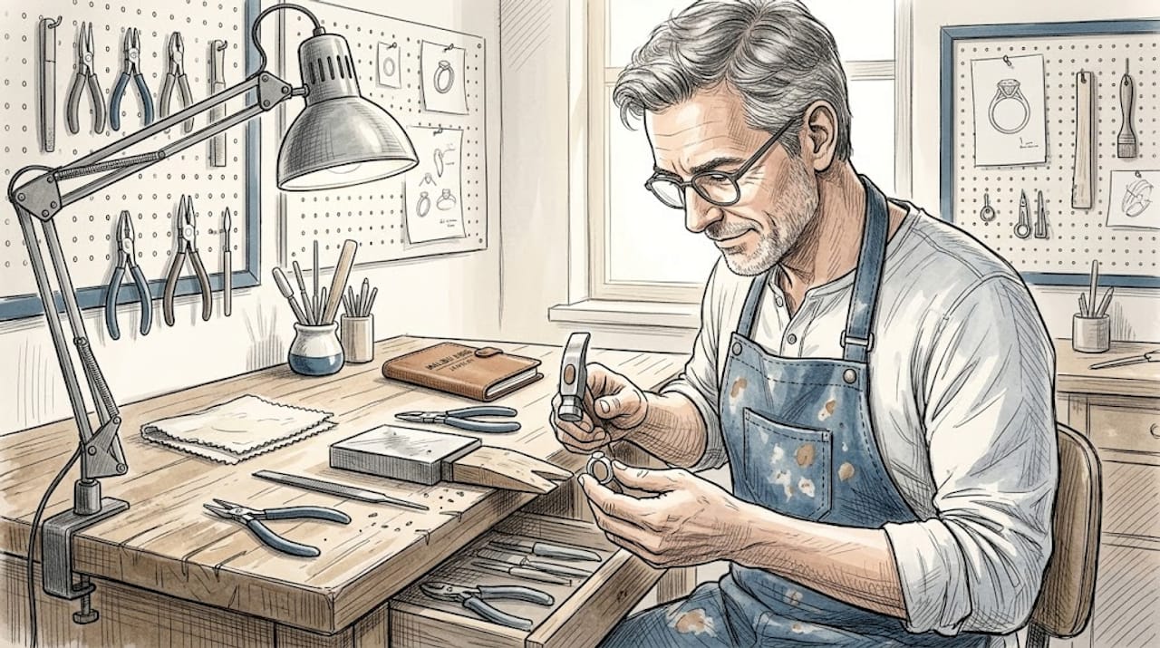Artisan jeweler crafting a silver ring