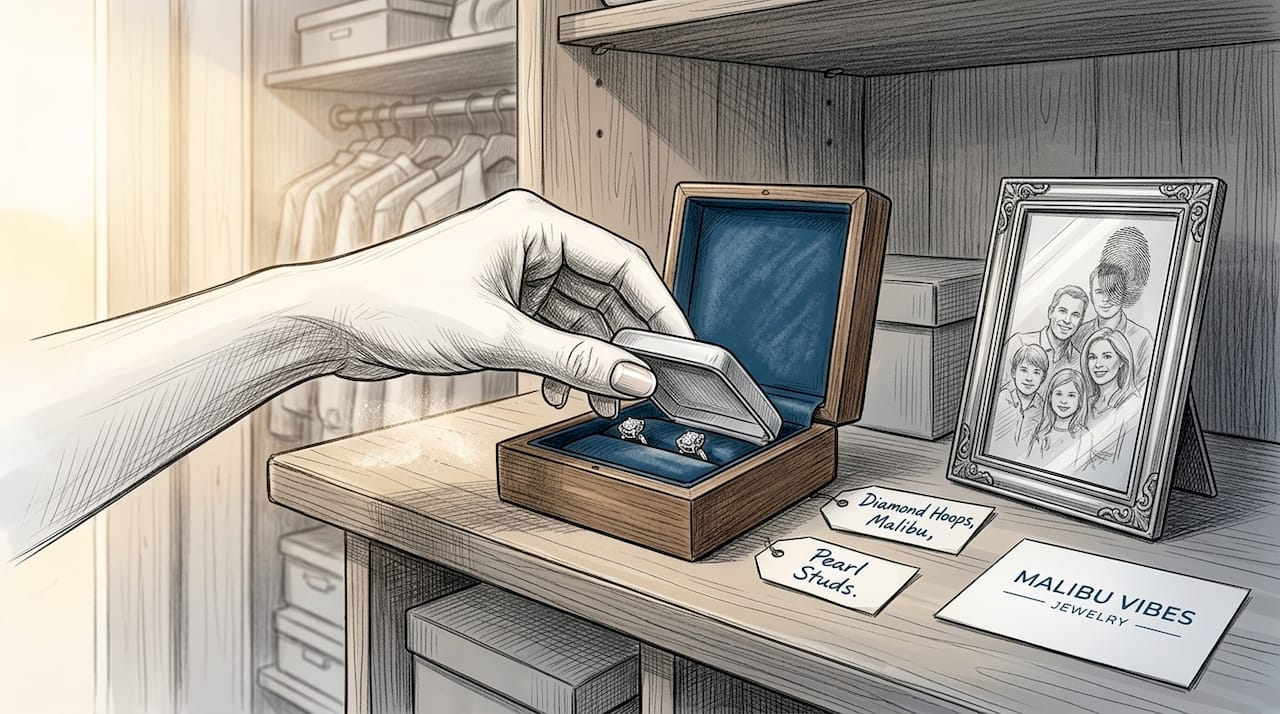 Hand storing diamond case in jewelry box