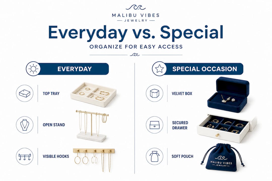 Infographic comparing everyday and special jewelry setups