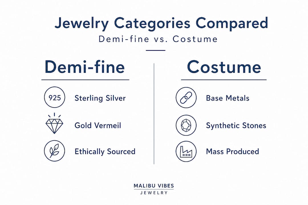 Infographic comparing demi-fine and costume jewelry