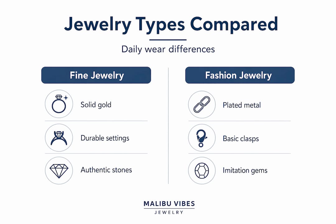 Infographic comparing fine and fashion jewelry features