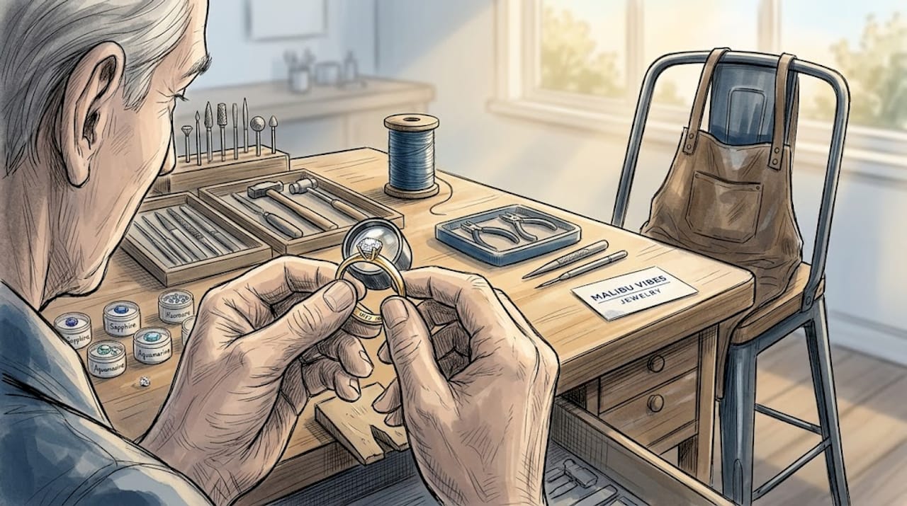 Jeweler inspecting hallmark with loupe