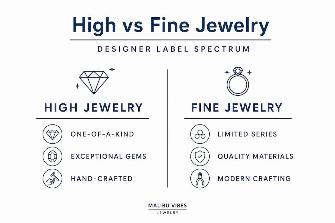 Infographic comparing high and fine designer jewelry
