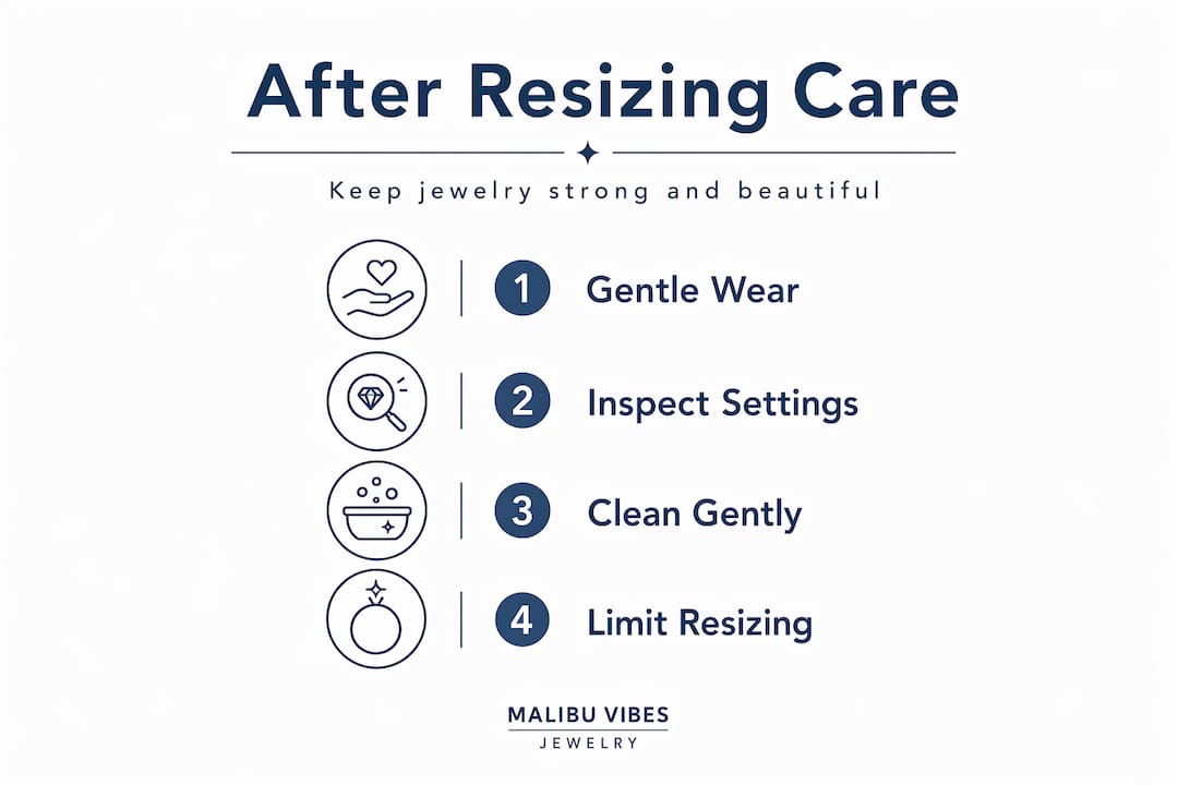 Infographic showing steps for jewelry resizing aftercare
