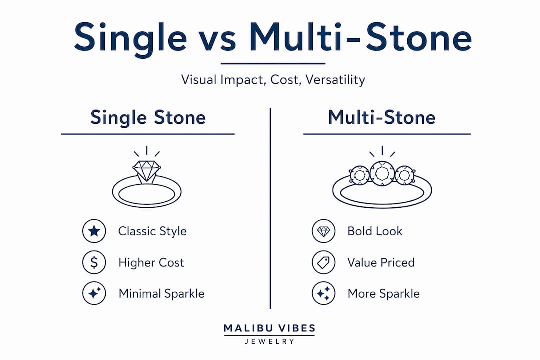 Infographic comparing single and multi-stone ring benefits