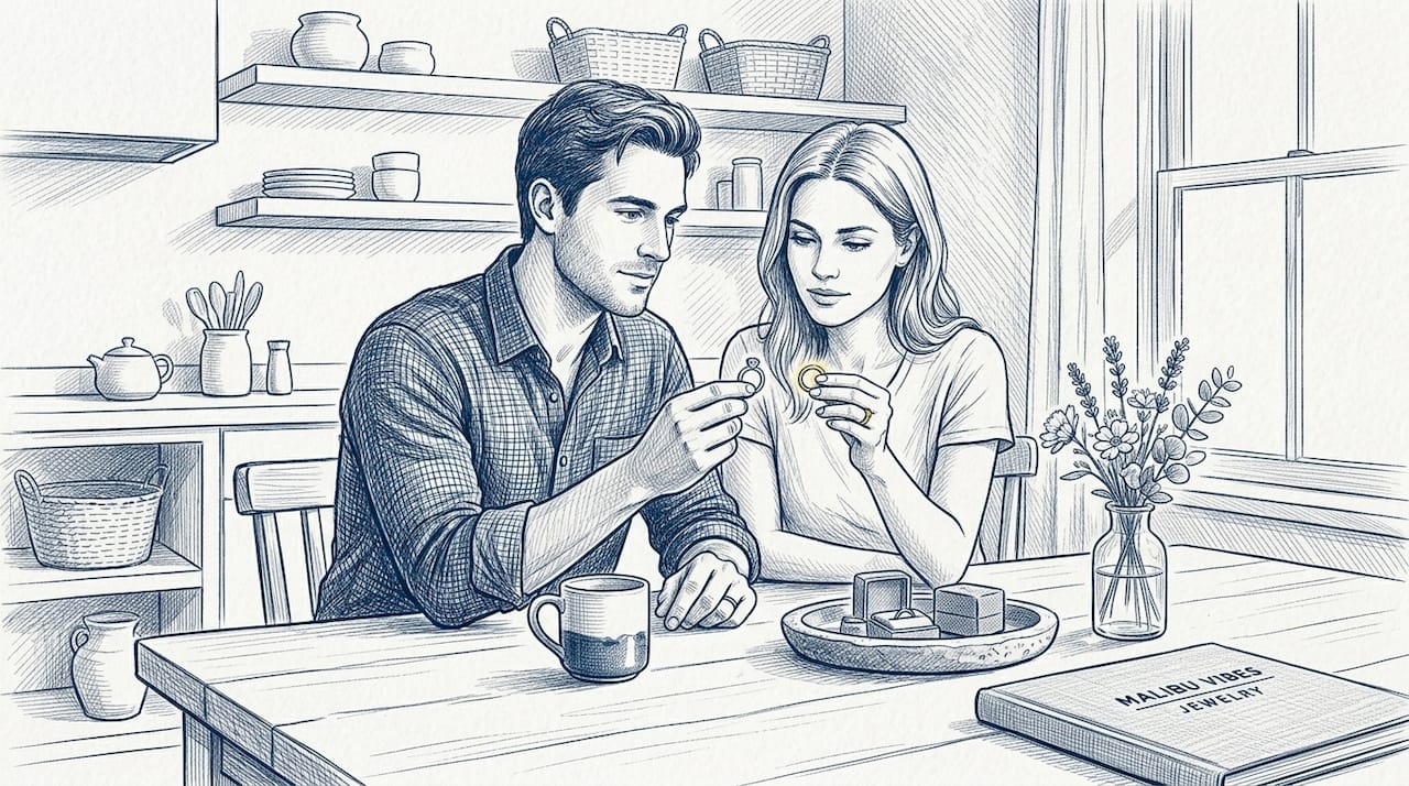 Couple comparing yellow and white gold rings