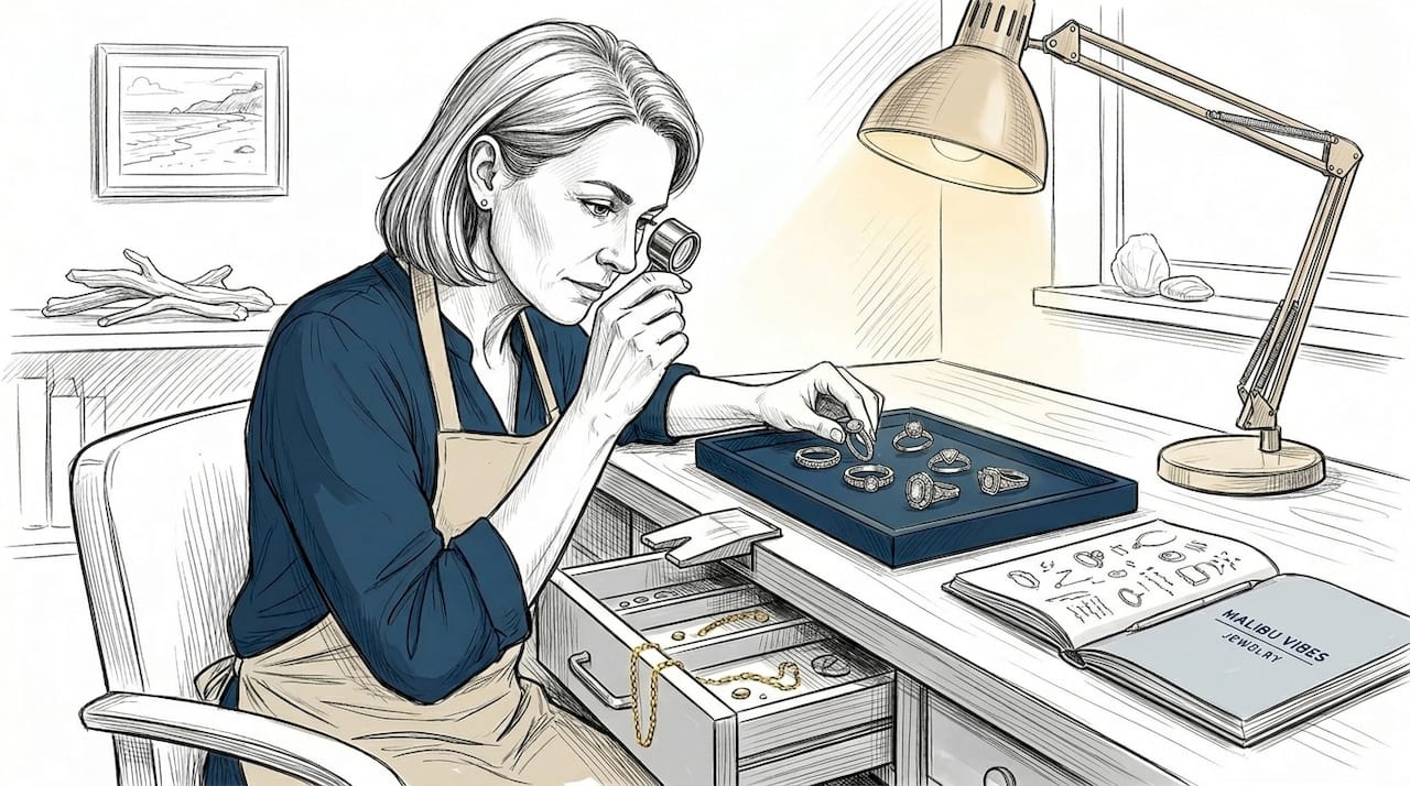 Jeweler inspecting Art Deco vintage rings