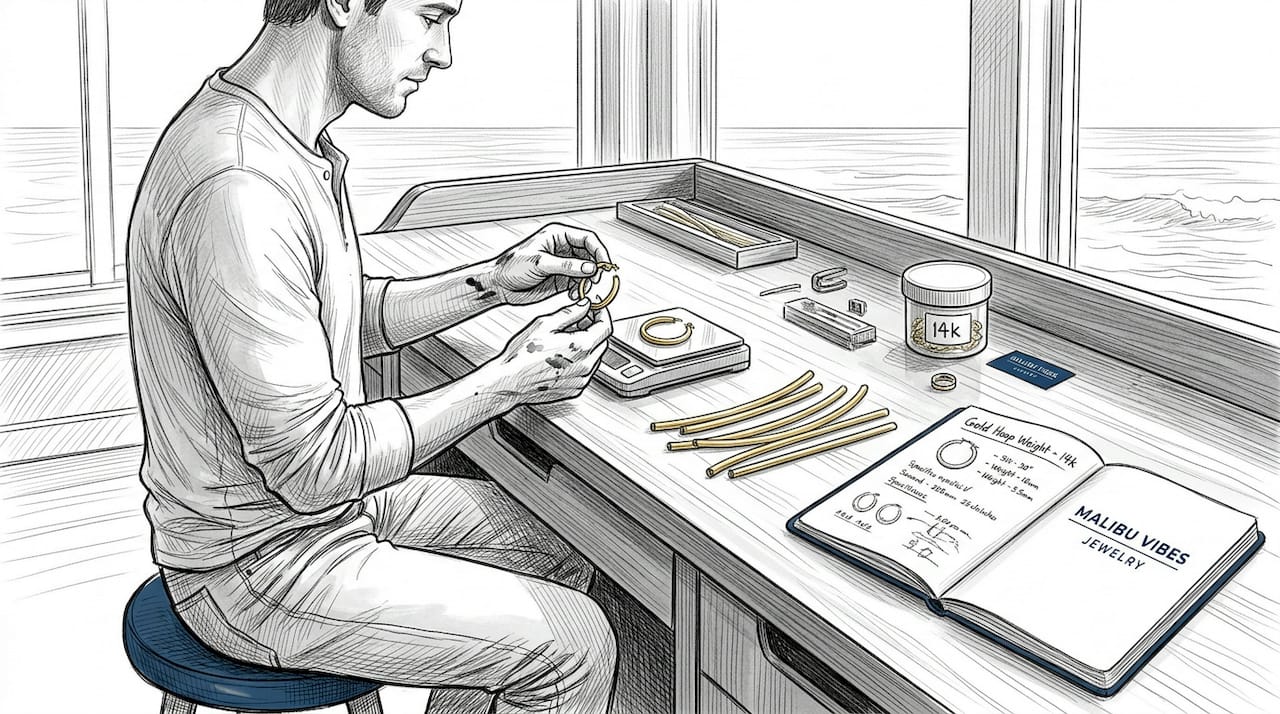 Jeweler weighing gold hoop earring design