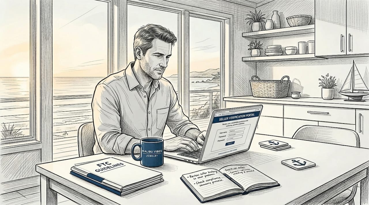 Man verifying jewelry seller credentials online