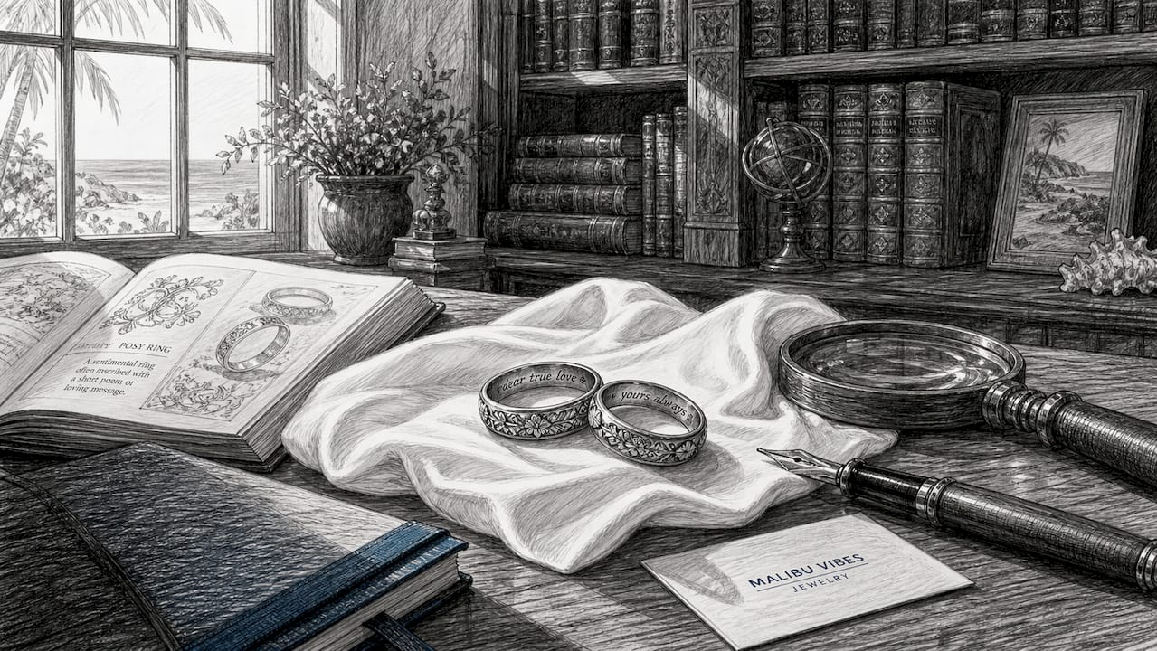 Medieval posy rings with inner engravings on desk