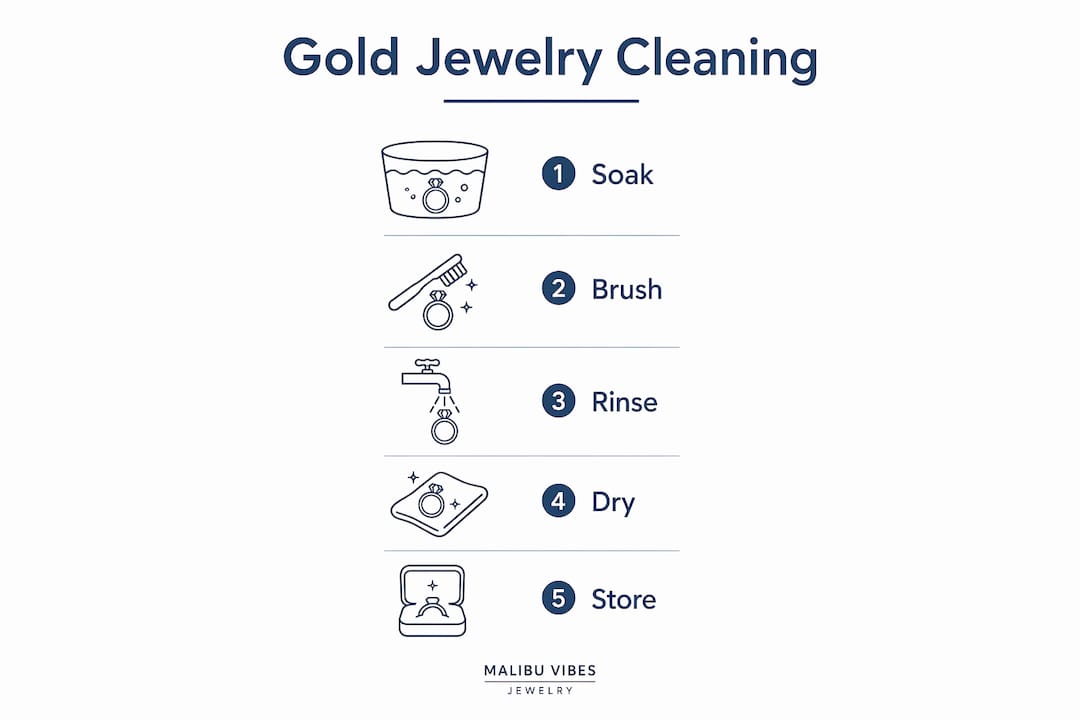Infographic illustrating gold jewelry cleaning steps