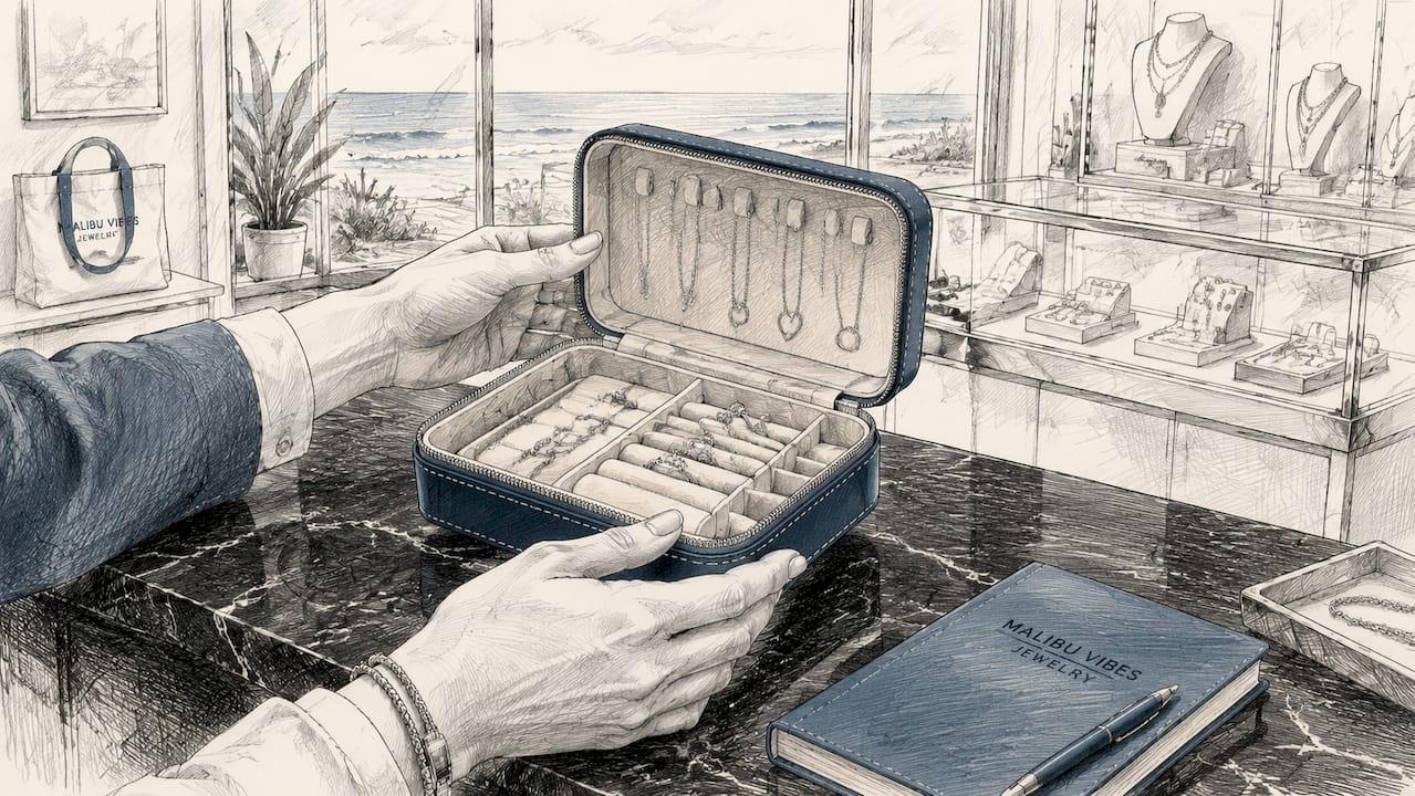 Close-up hands inspecting jewelry box materials