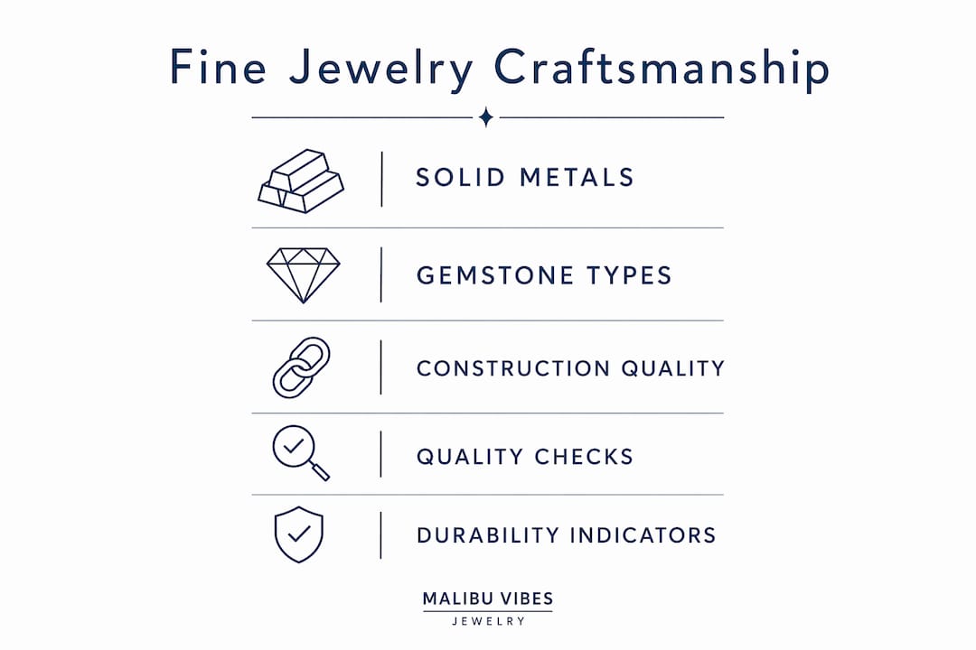 Infographic showing fine jewelry materials and craftsmanship steps