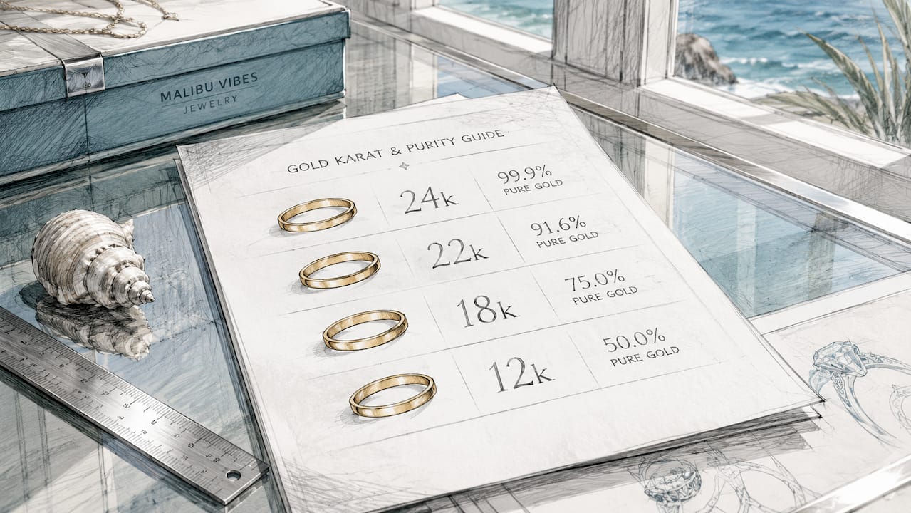 Close-up of gold karat purity comparison chart