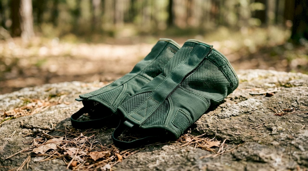 Close-up of hiking gaiters mesh fabric detail