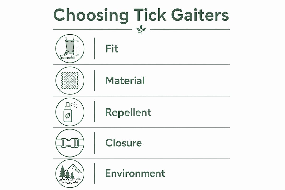 Infographic outlining key steps to choose tick gaiters