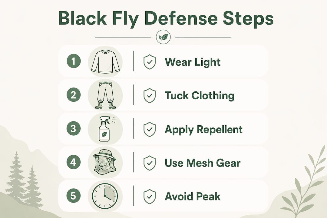 Infographic showing black fly protection steps