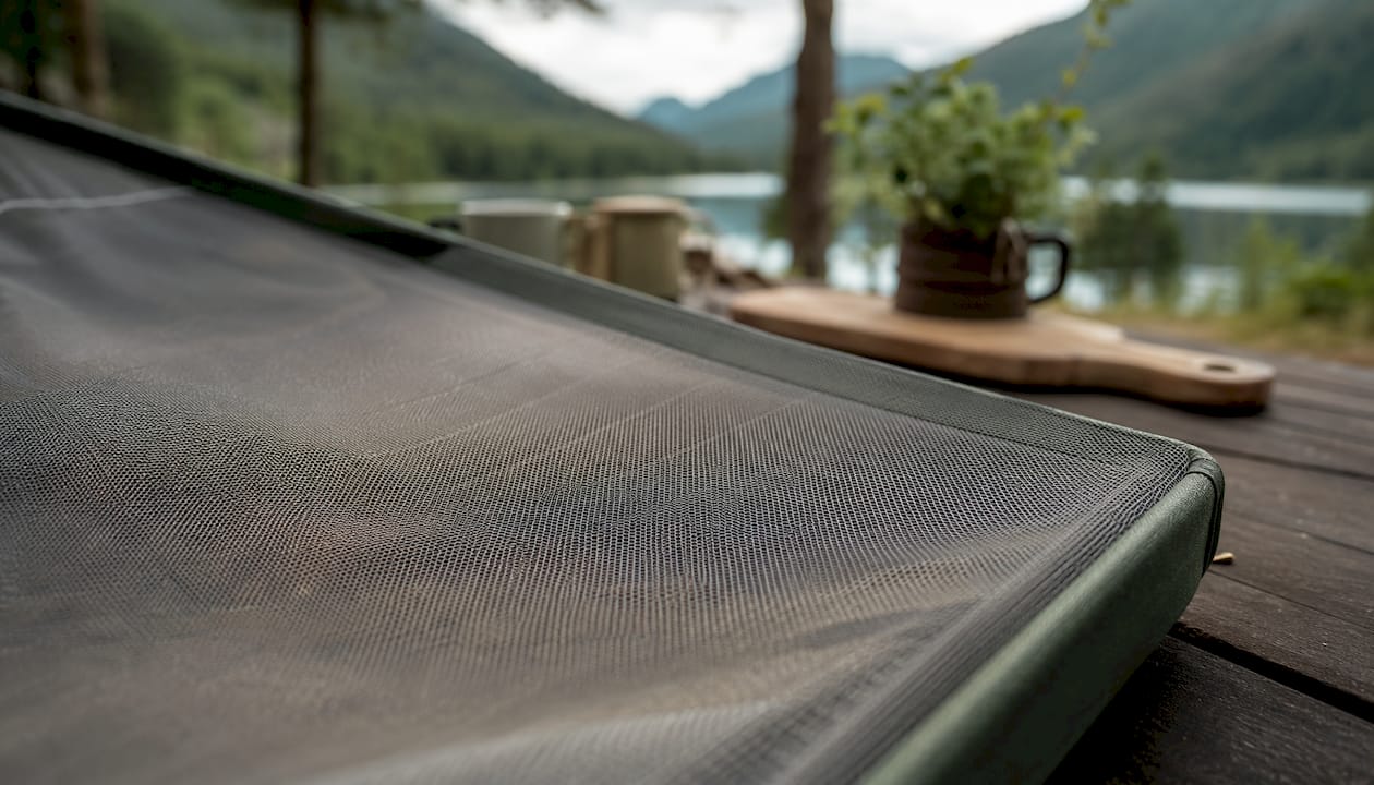 Close-up of no-see-um mesh fabric texture outdoors