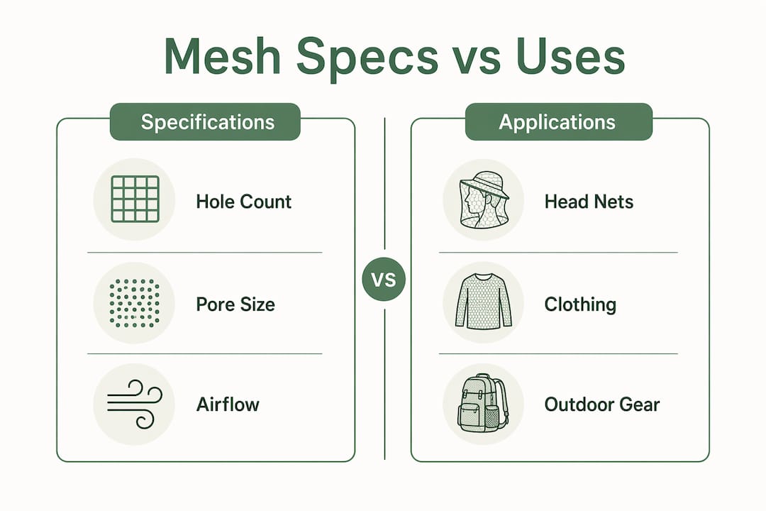Infographic comparing no-see-um mesh specs and applications