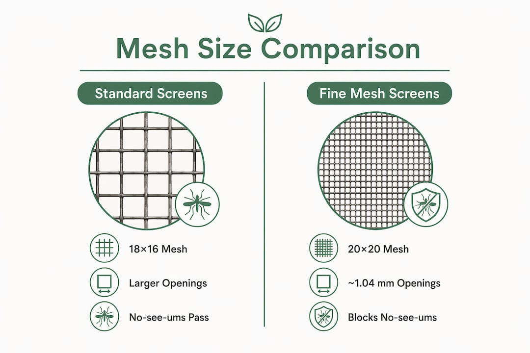 Infographic comparing mesh sizes blocking no-see-ums
