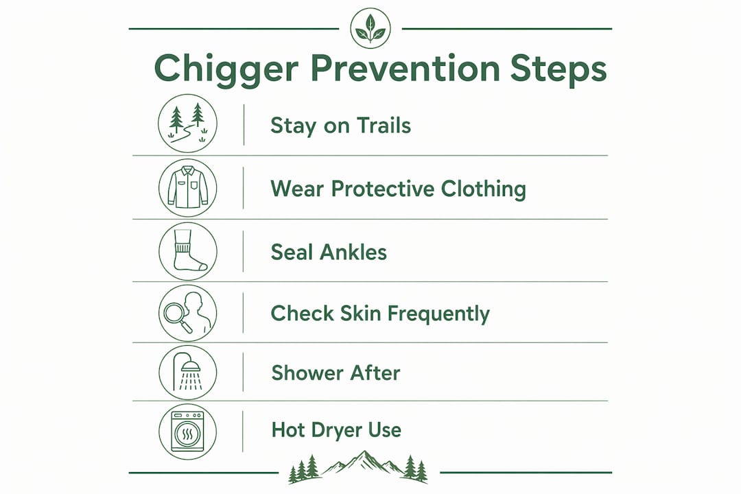 Infographic showing chemical-free chigger bite prevention steps