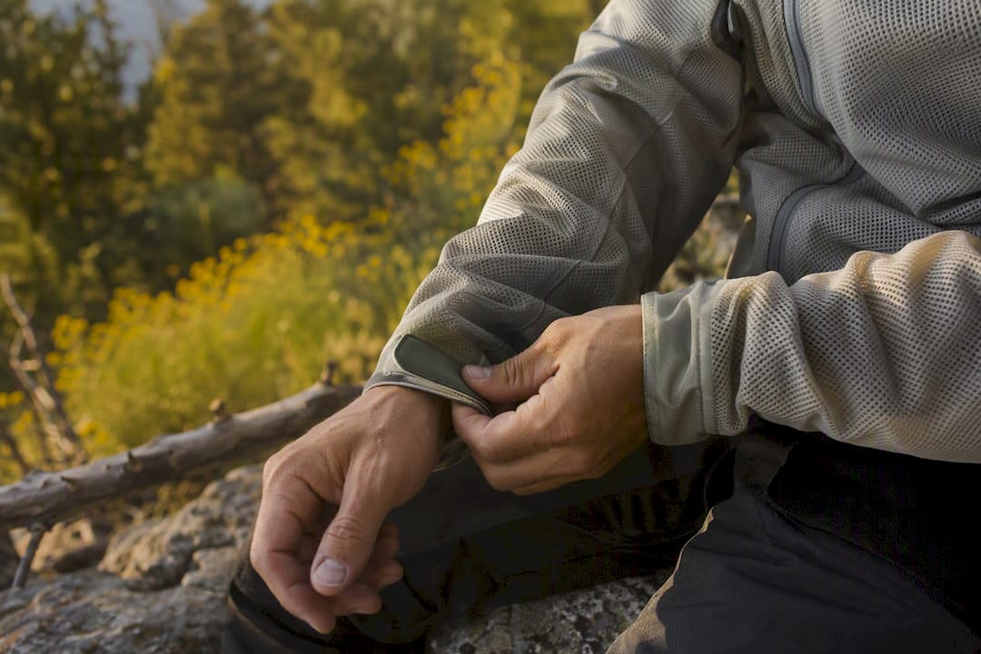 Close-up fastening mesh jacket cuff outdoors