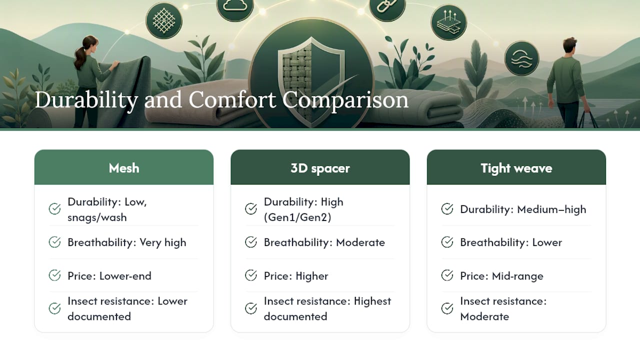 Comparison diagram of textile durability and comfort