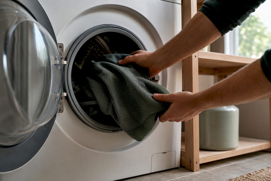 Outdoor fabric being placed in washing machine
