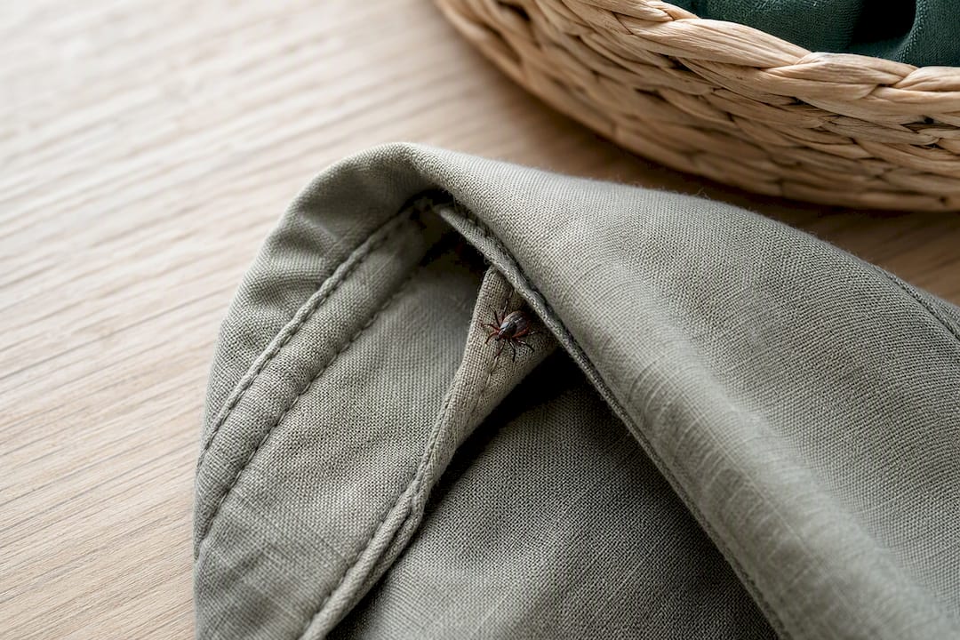 Tick concealed inside a clothing collar seam