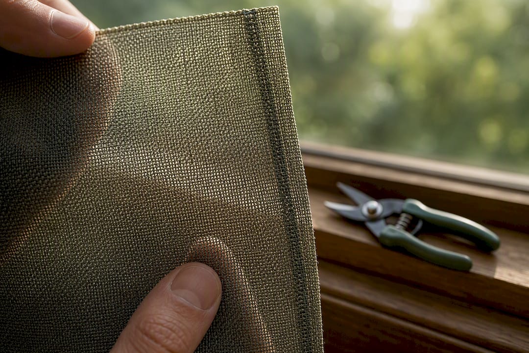 Dense mesh weave inspected in sunlight