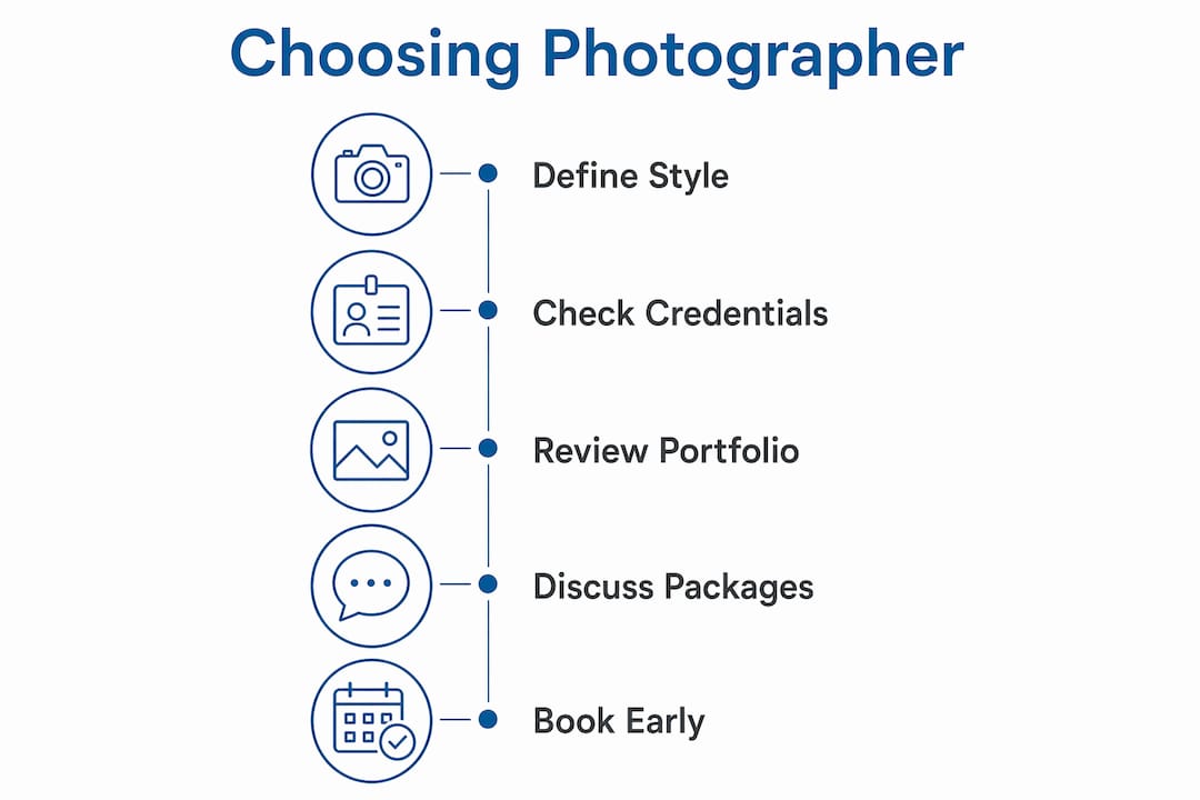 Infographic illustrating steps to choose wedding photographer