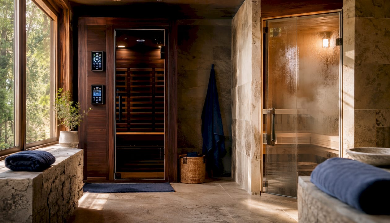 Overhead contrast of dry and steam saunas