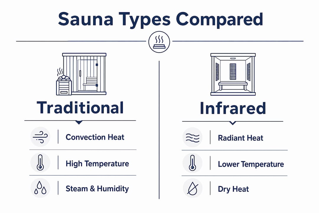 Infographic comparing traditional and infrared saunas