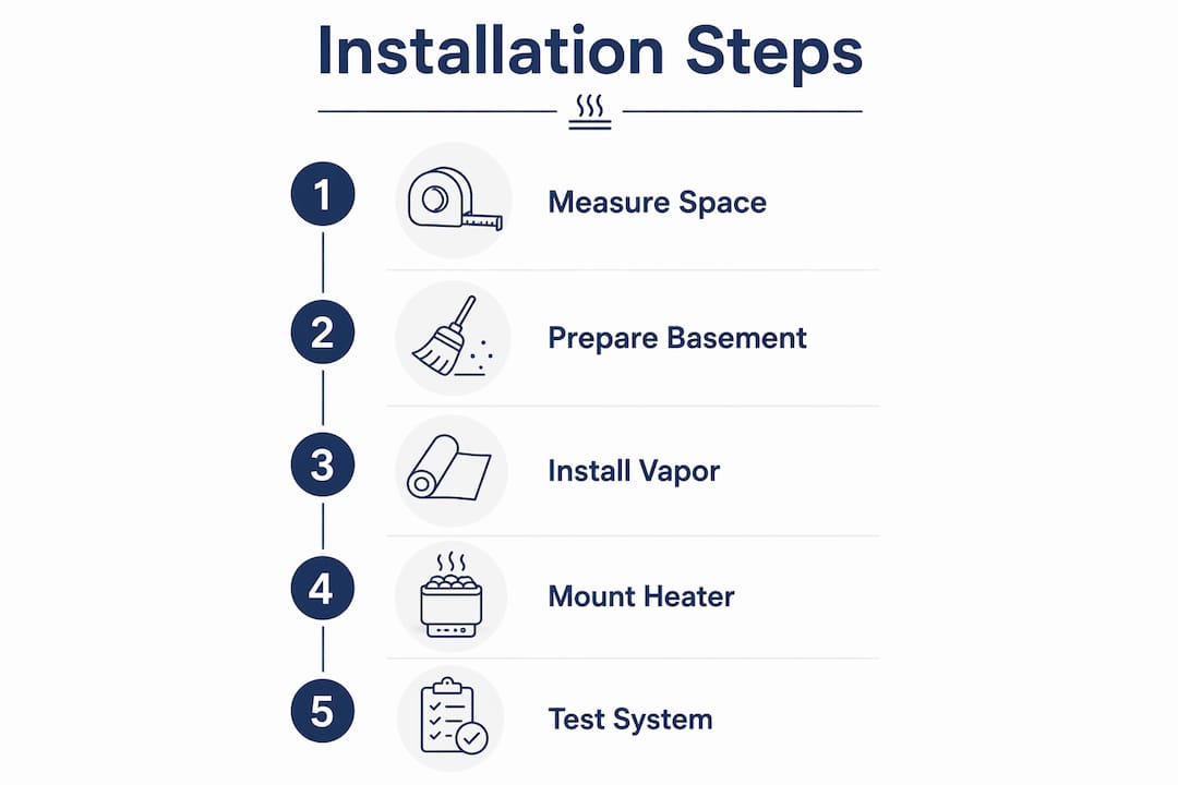 Infographic showing basement sauna installation steps